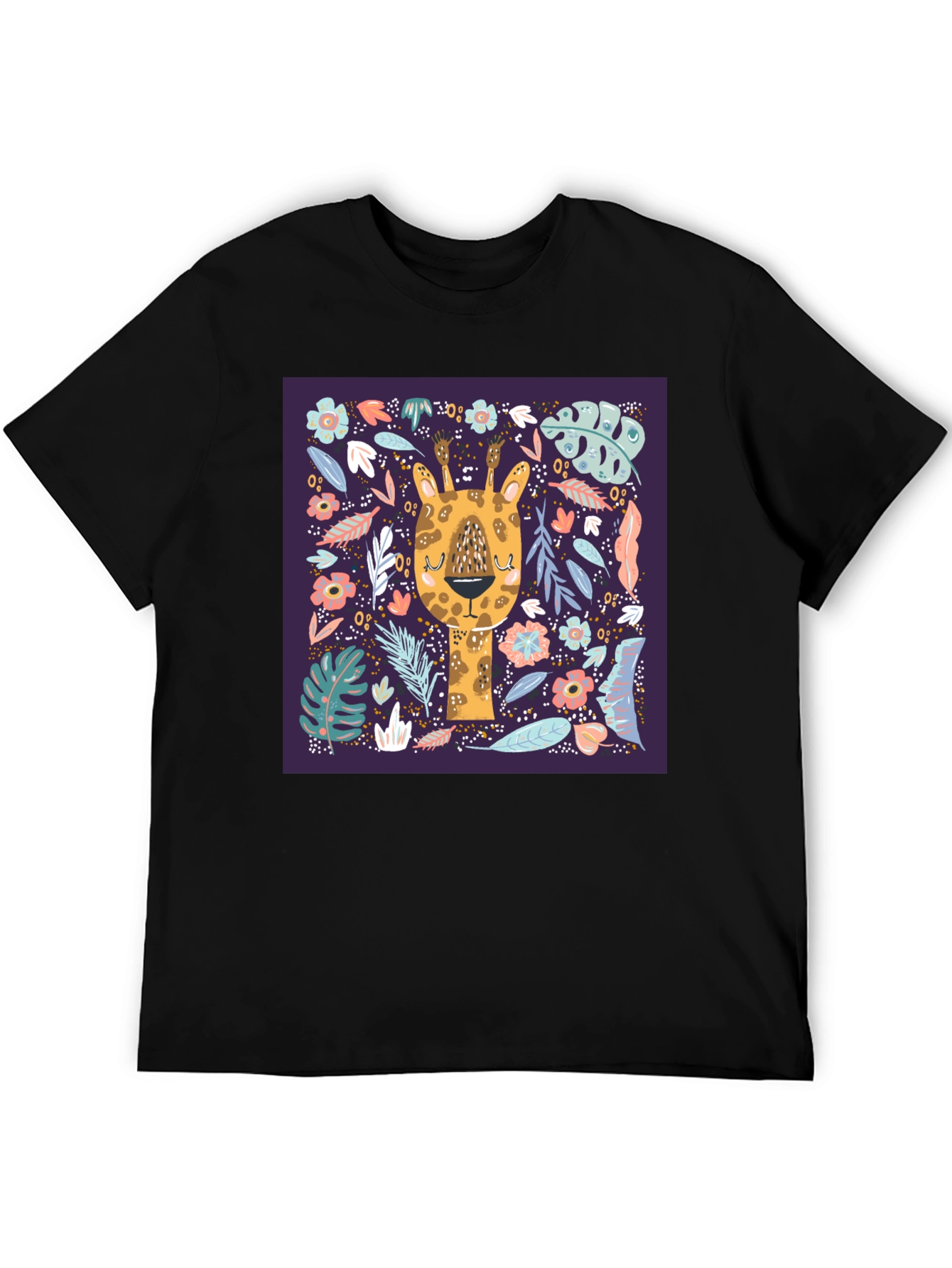 Giraffe Floral Graphic Tee - Unique Animal Print