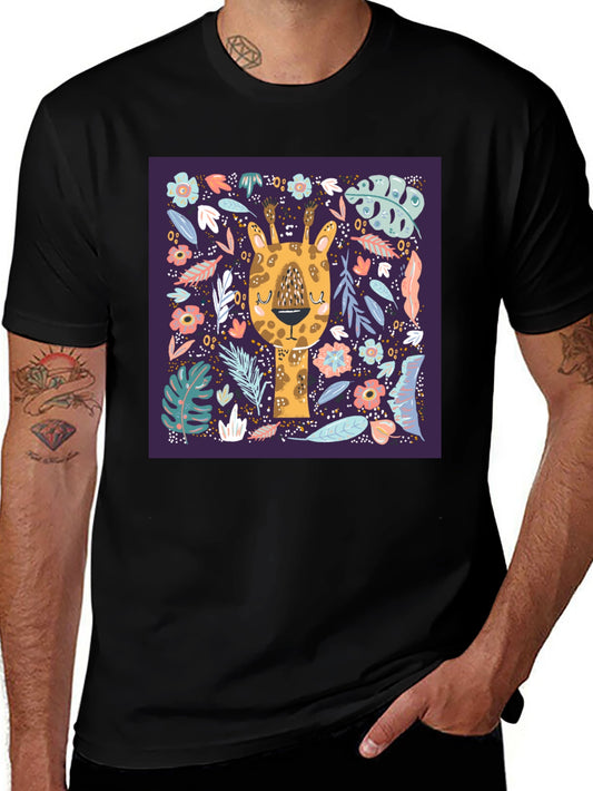 Giraffe Floral Graphic Tee - Unique Animal Print