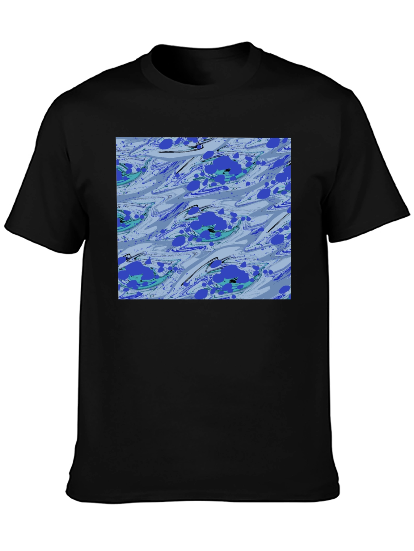 Abstract Blue Pattern Black T-Shirt