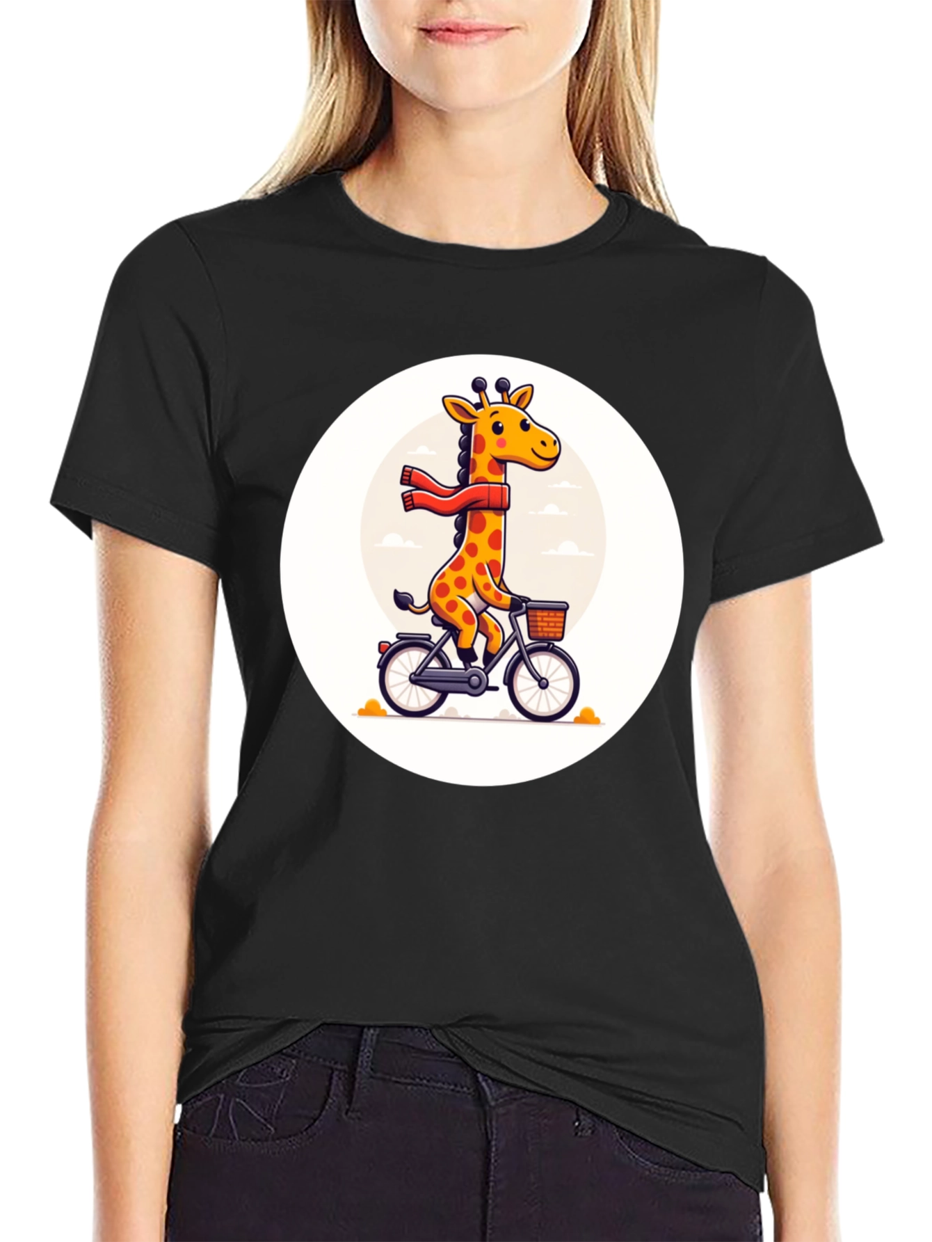 Giraffe on Bike Graphic Tee - Whimsical Cotton T-Shirt