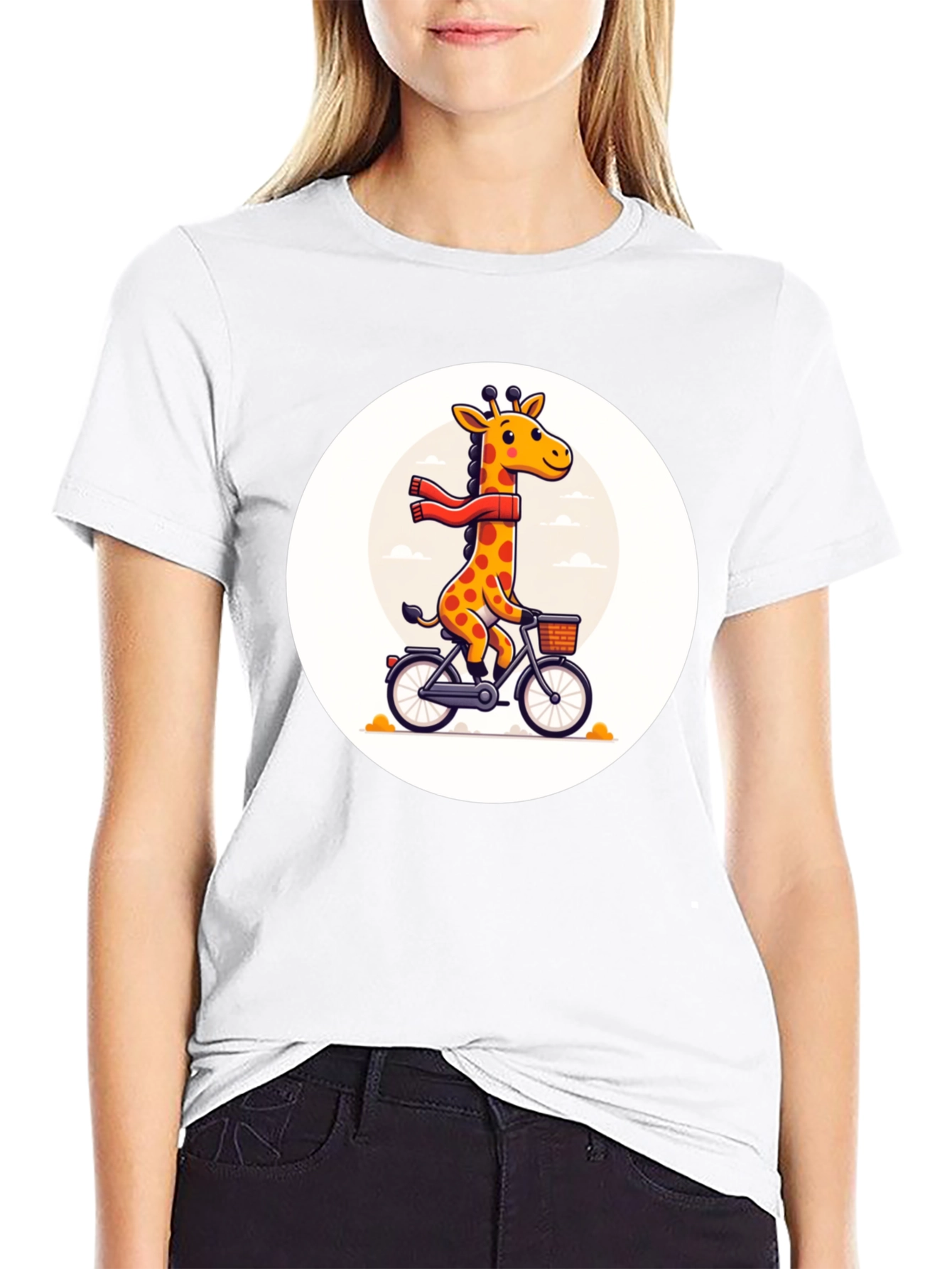 Giraffe on Bike Graphic Tee - Whimsical Cotton T-Shirt