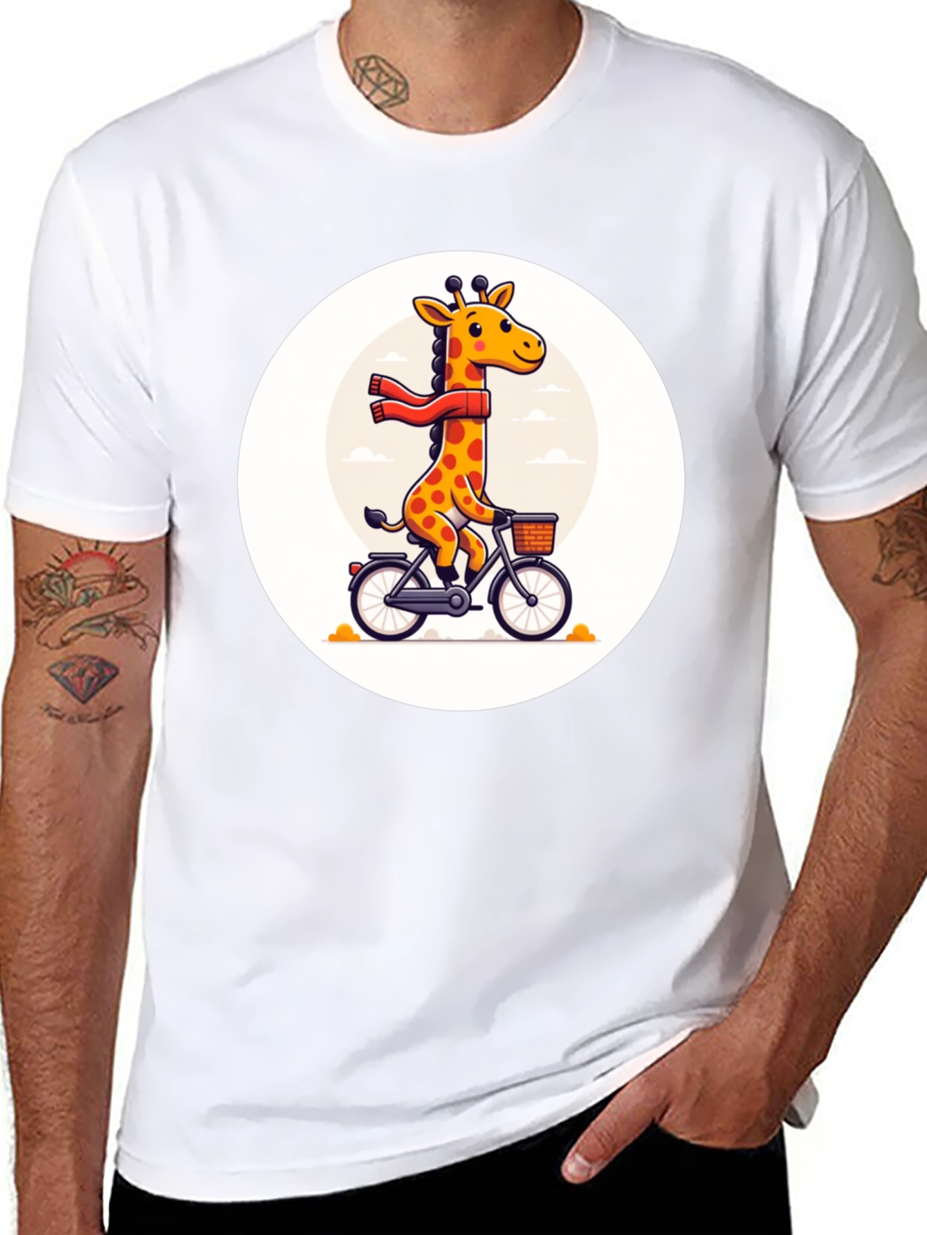 Giraffe on Bike Graphic Tee - Whimsical Cotton T-Shirt