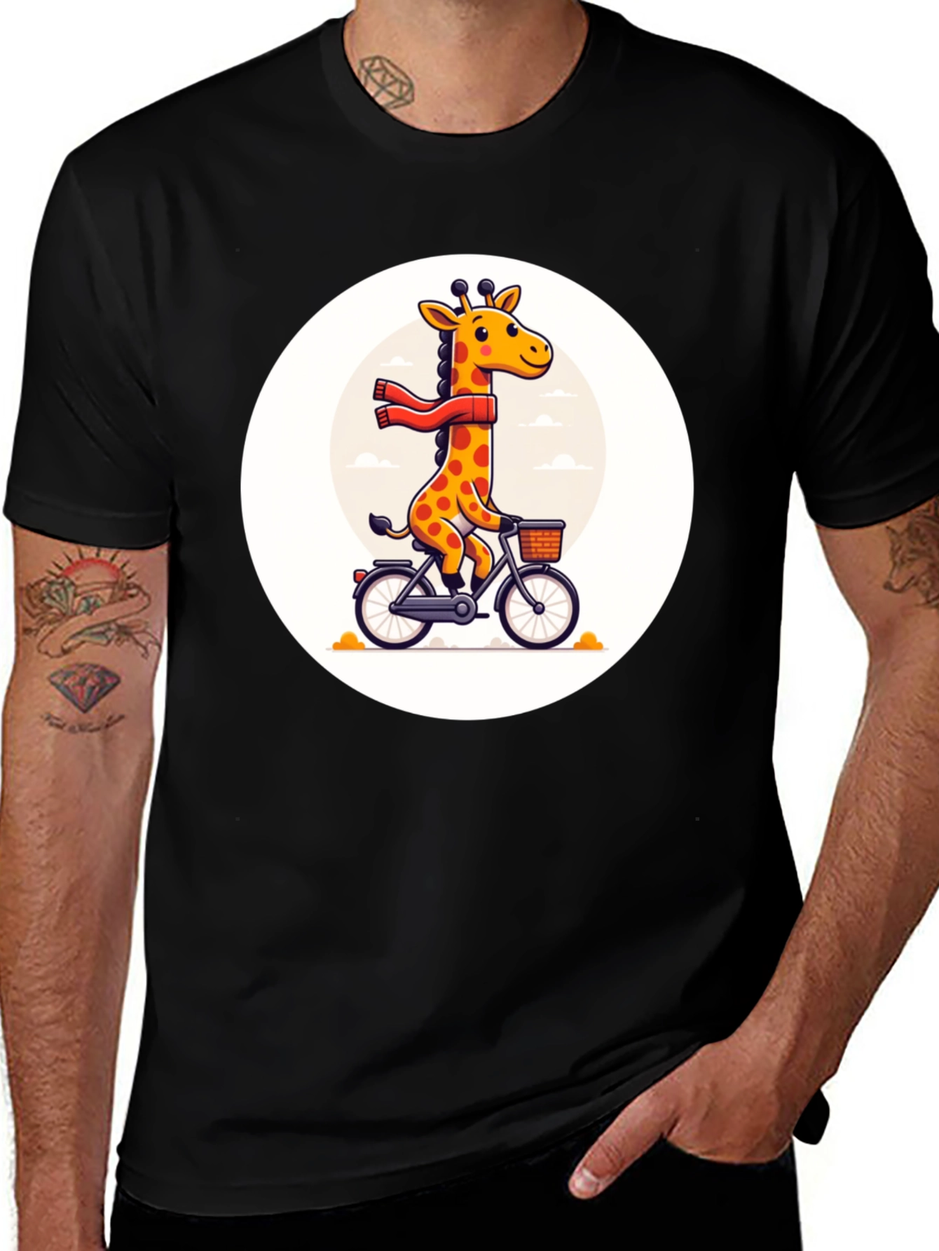Giraffe on Bike Graphic Tee - Whimsical Cotton T-Shirt