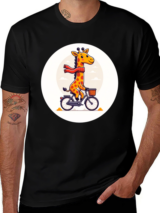 Giraffe on Bike Graphic Tee - Whimsical Cotton T-Shirt