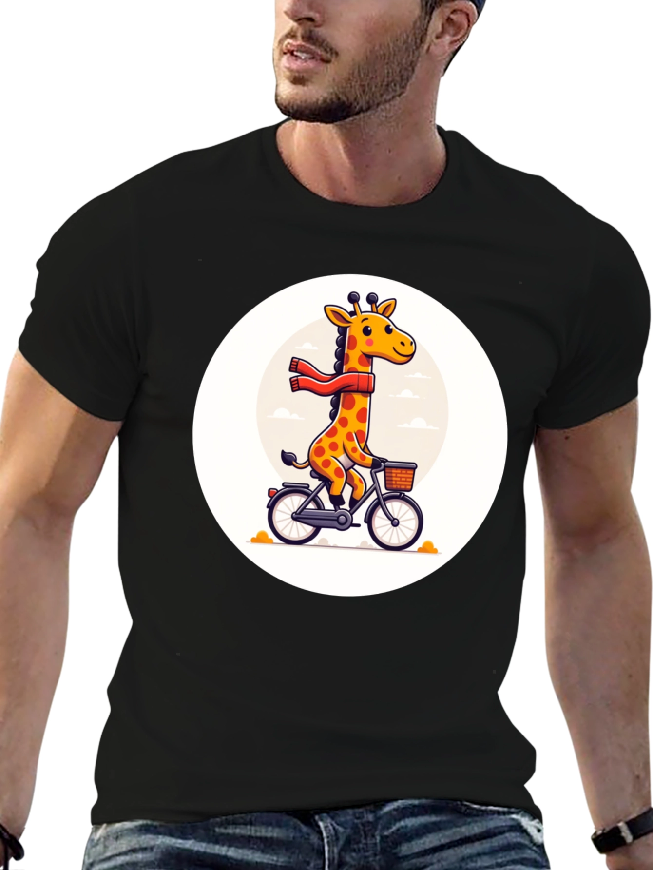 Giraffe on Bike Graphic Tee - Whimsical Cotton T-Shirt