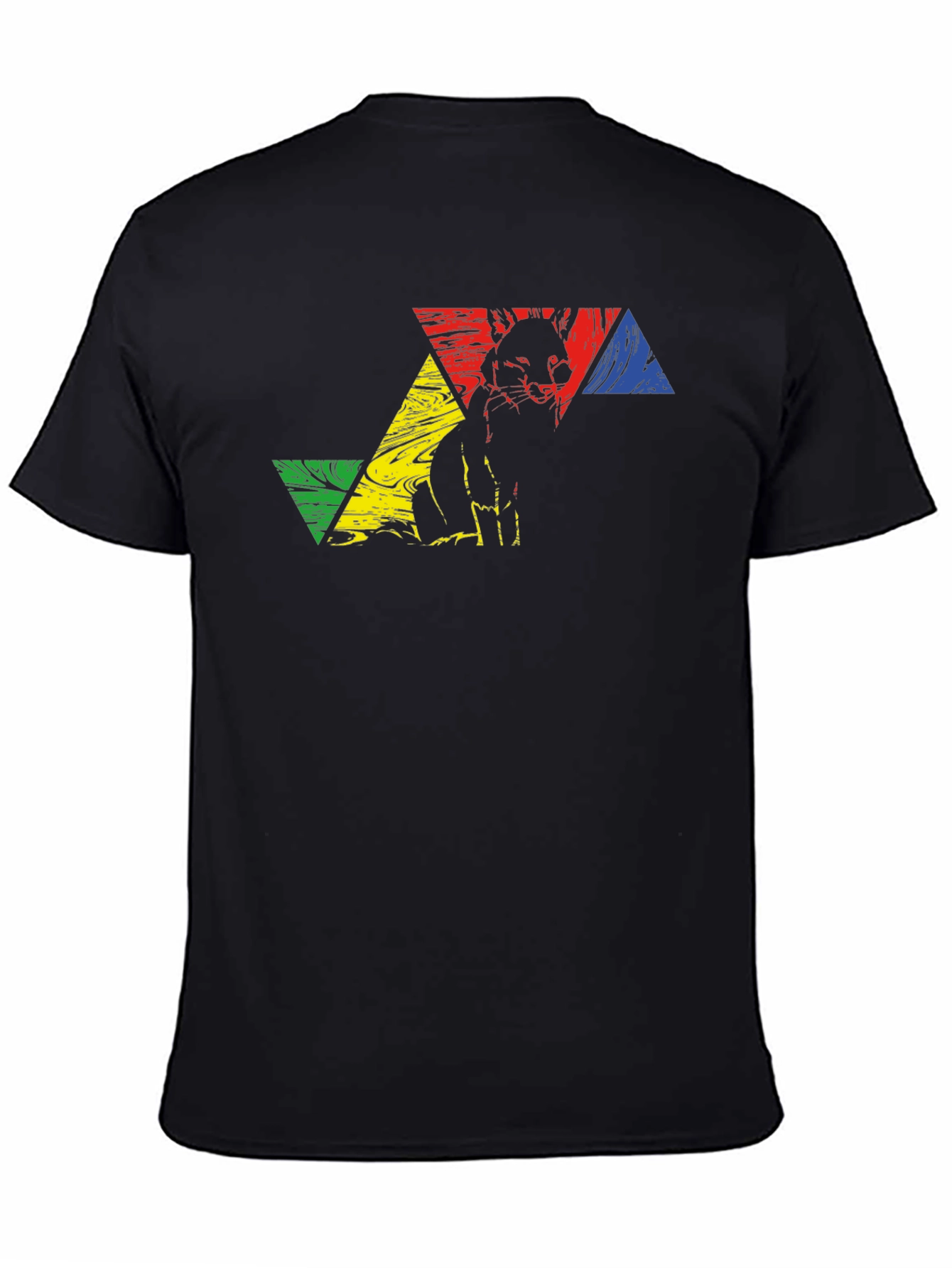 Geometric Fox Graphic Tee - Black Crew Neck