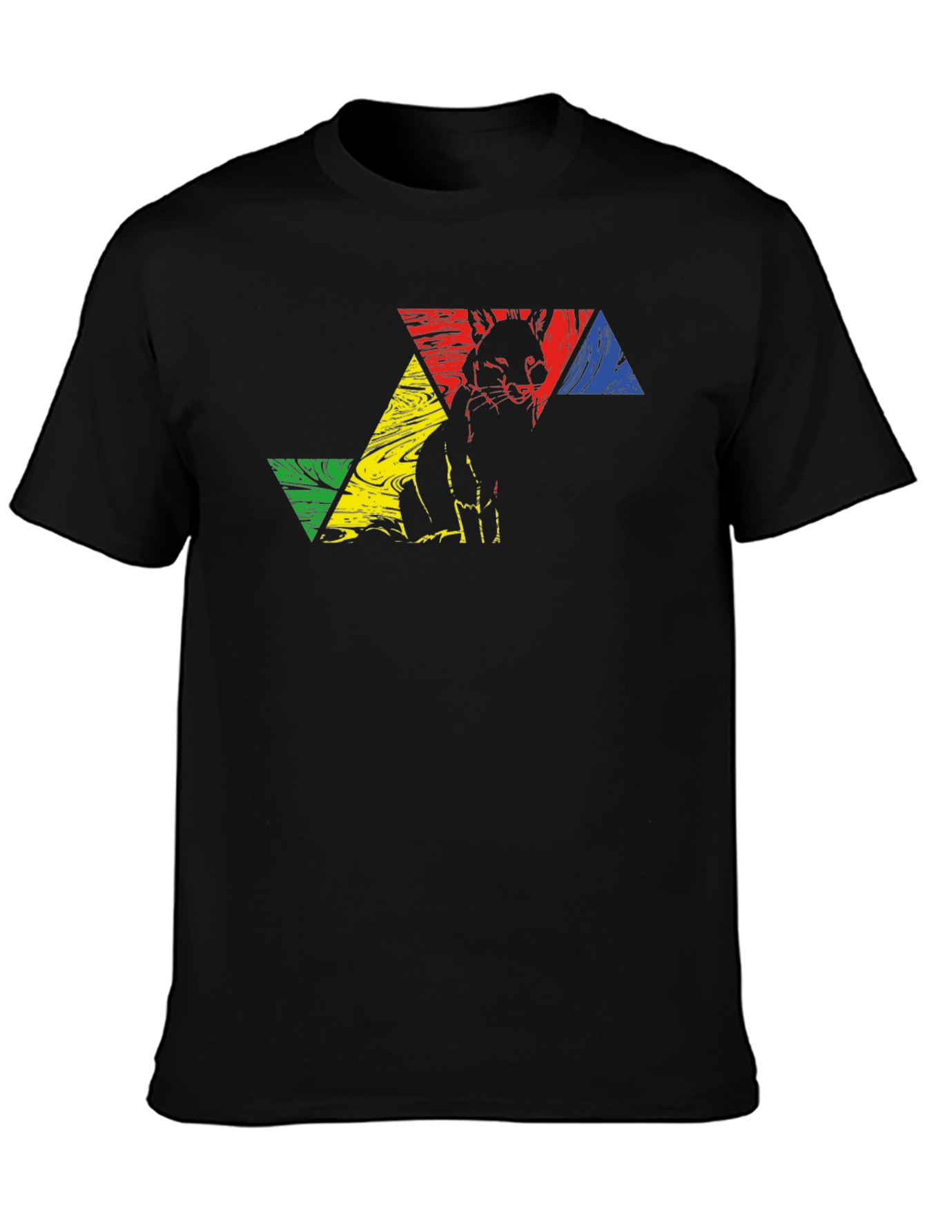Geometric Fox Graphic Tee - Black Crew Neck