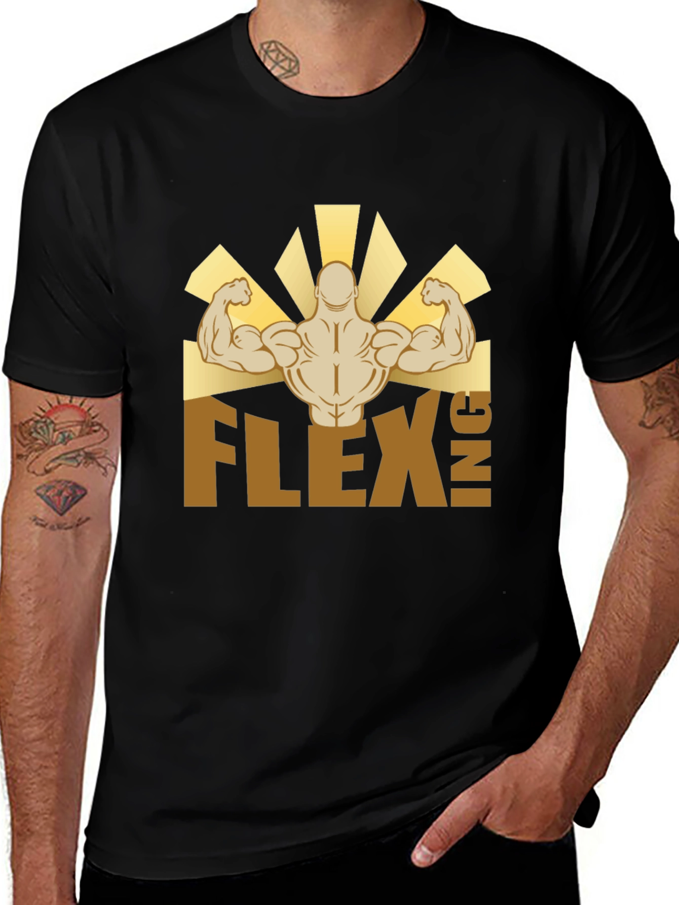 Flexing Graphic T-Shirt - Black Crew Neck Tee