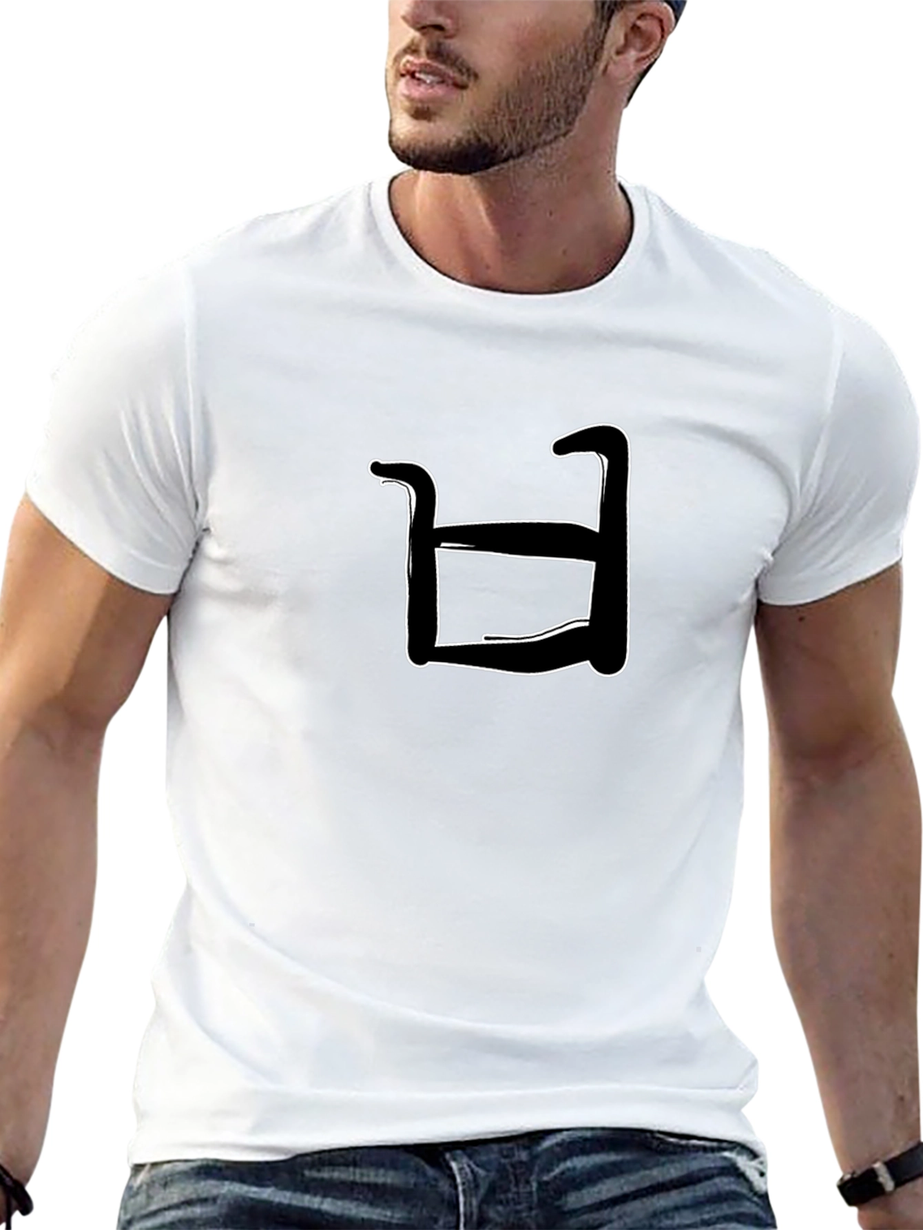 Abstract White Shape on Black T-Shirt