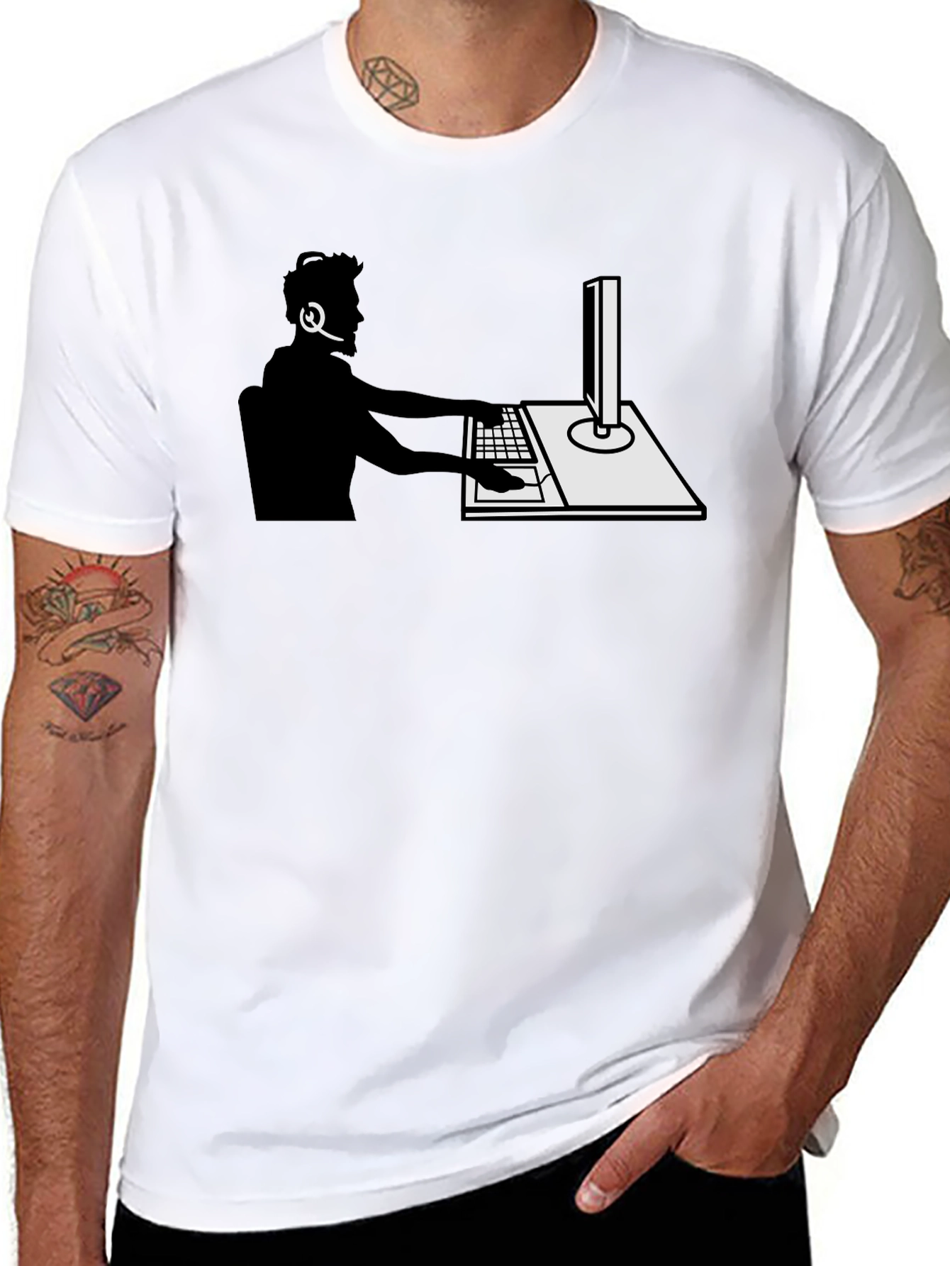 Gamer Silhouette Graphic Tee - Black Cotton T-Shirt