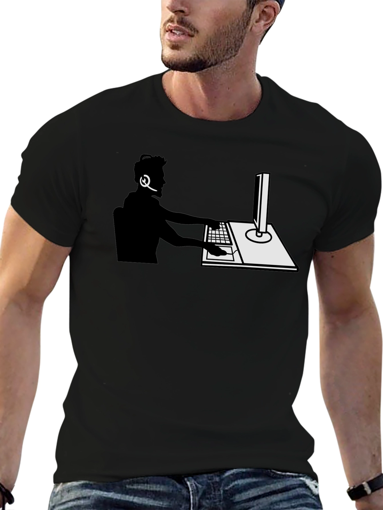 Gamer Silhouette Graphic Tee - Black Cotton T-Shirt