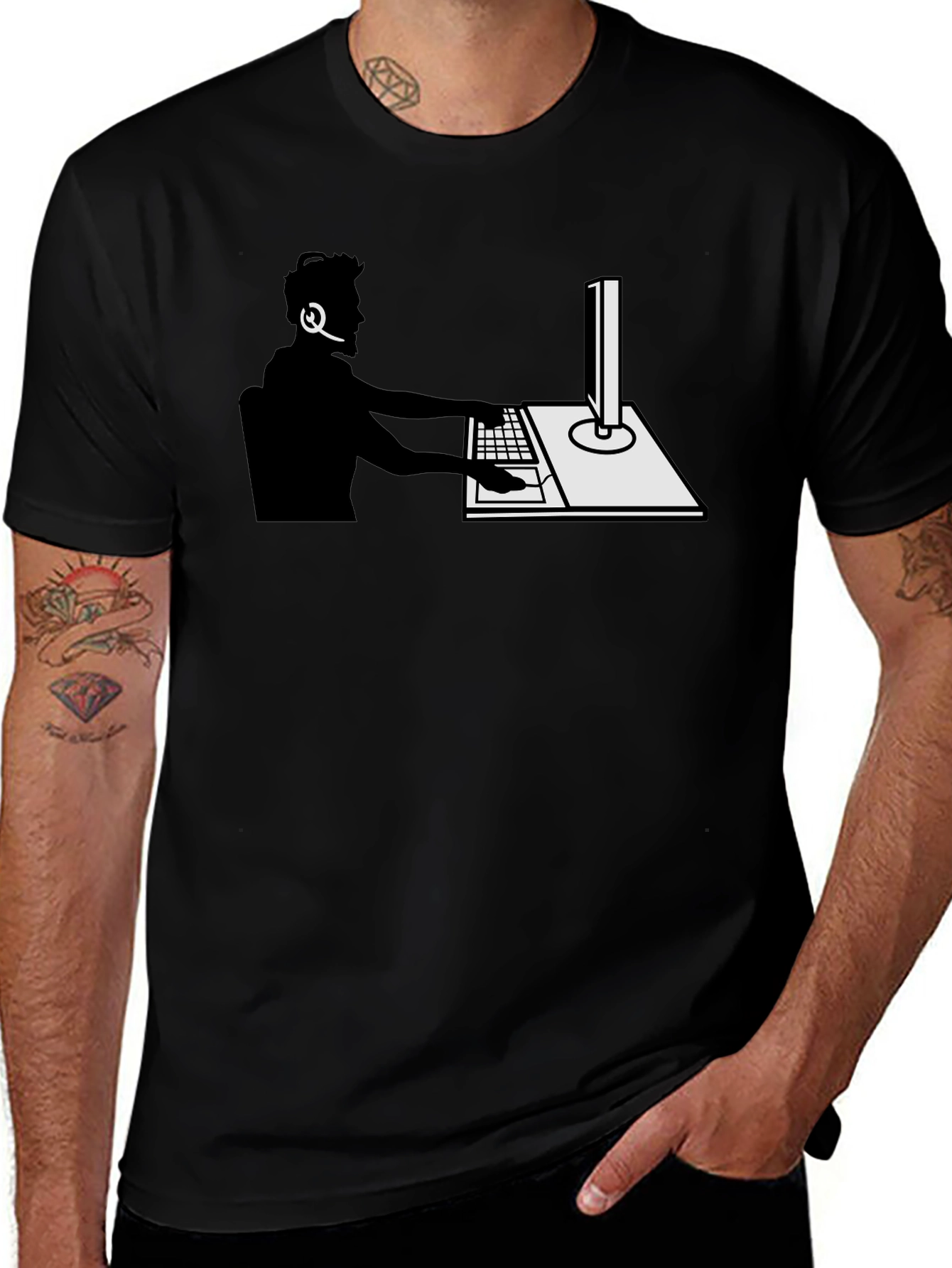 Gamer Silhouette Graphic Tee - Black Cotton T-Shirt