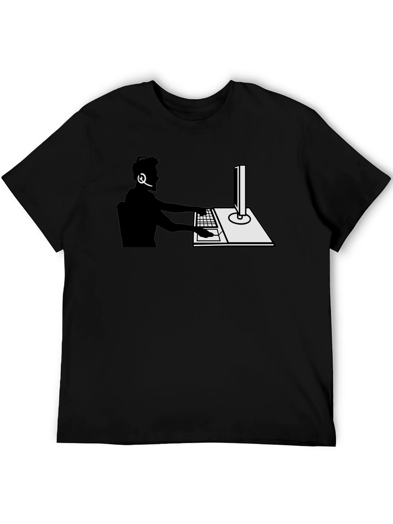 Gamer Silhouette Graphic Tee - Black Cotton T-Shirt