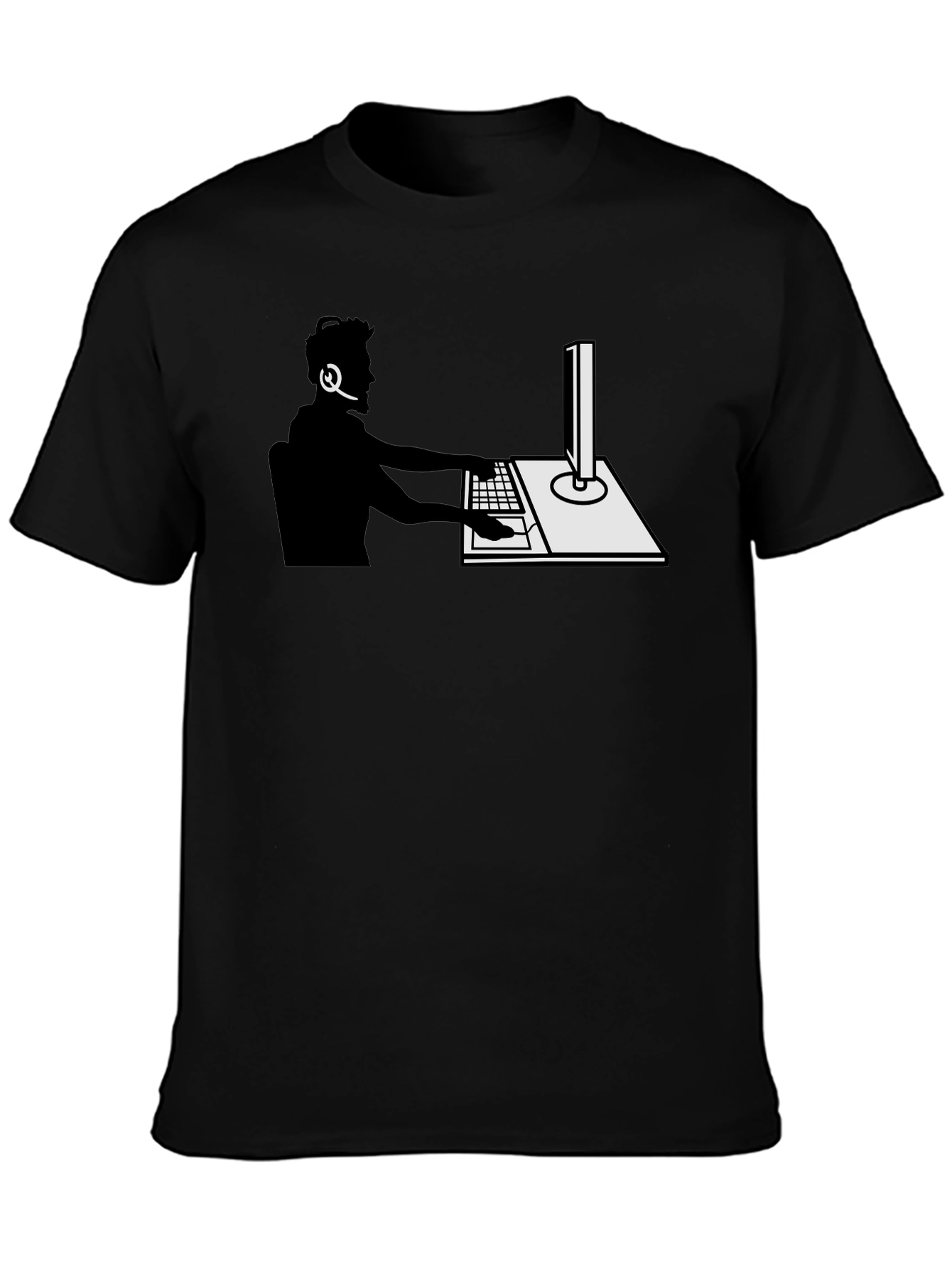 Gamer Silhouette Graphic Tee - Black Cotton T-Shirt