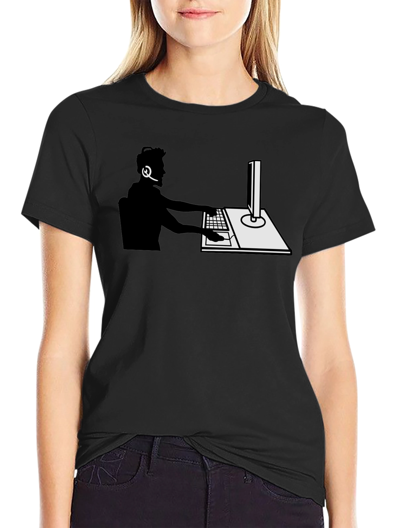 Gamer Silhouette Graphic Tee - Black Cotton T-Shirt