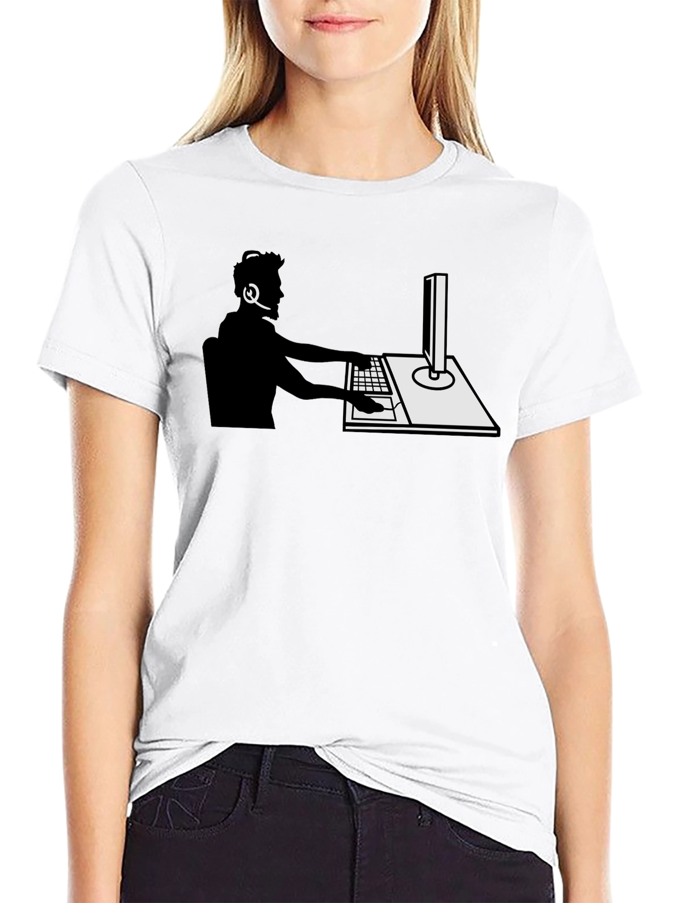 Gamer Silhouette Graphic Tee - Black Cotton T-Shirt