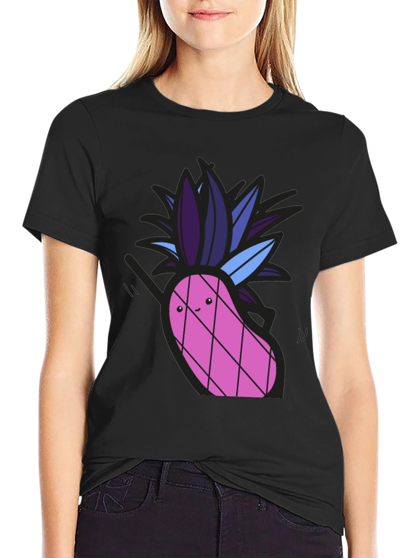 Funny Pineapple Graphic Tee - Black Cotton T-Shirt