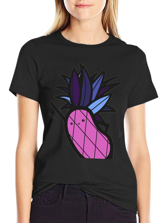 Funny Pineapple Graphic Tee - Black Cotton T-Shirt