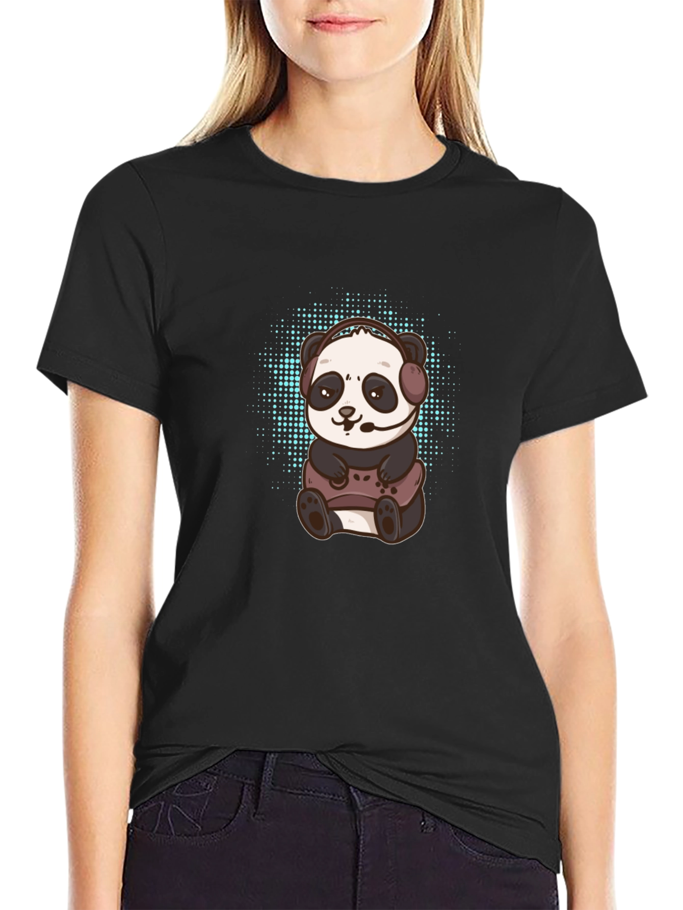 Gamer Panda Graphic Tee - Black Cotton T-Shirt