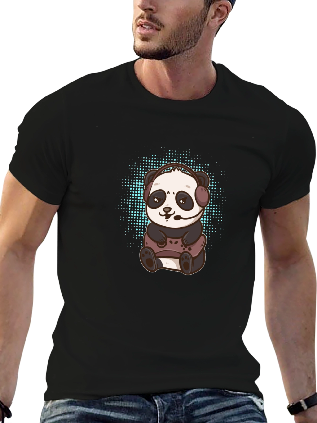 Gamer Panda Graphic Tee - Black Cotton T-Shirt