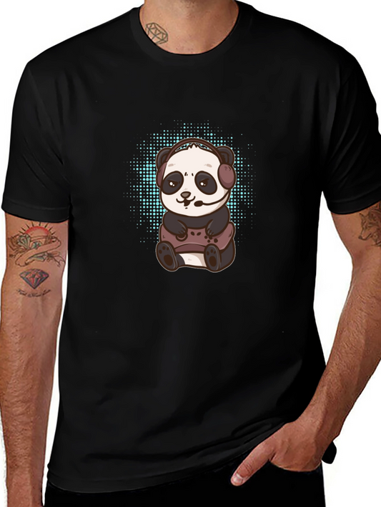 Gamer Panda Graphic Tee - Black Cotton T-Shirt