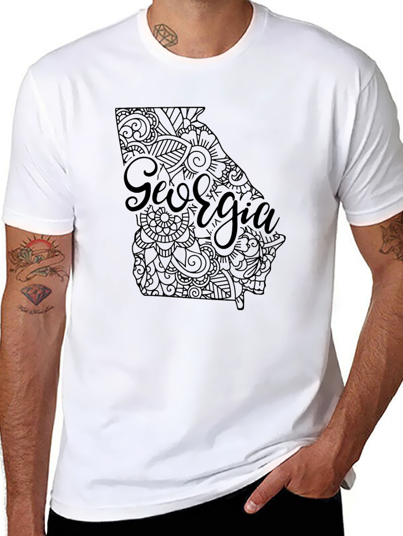 Georgia State Map Graphic T-Shirt - Black