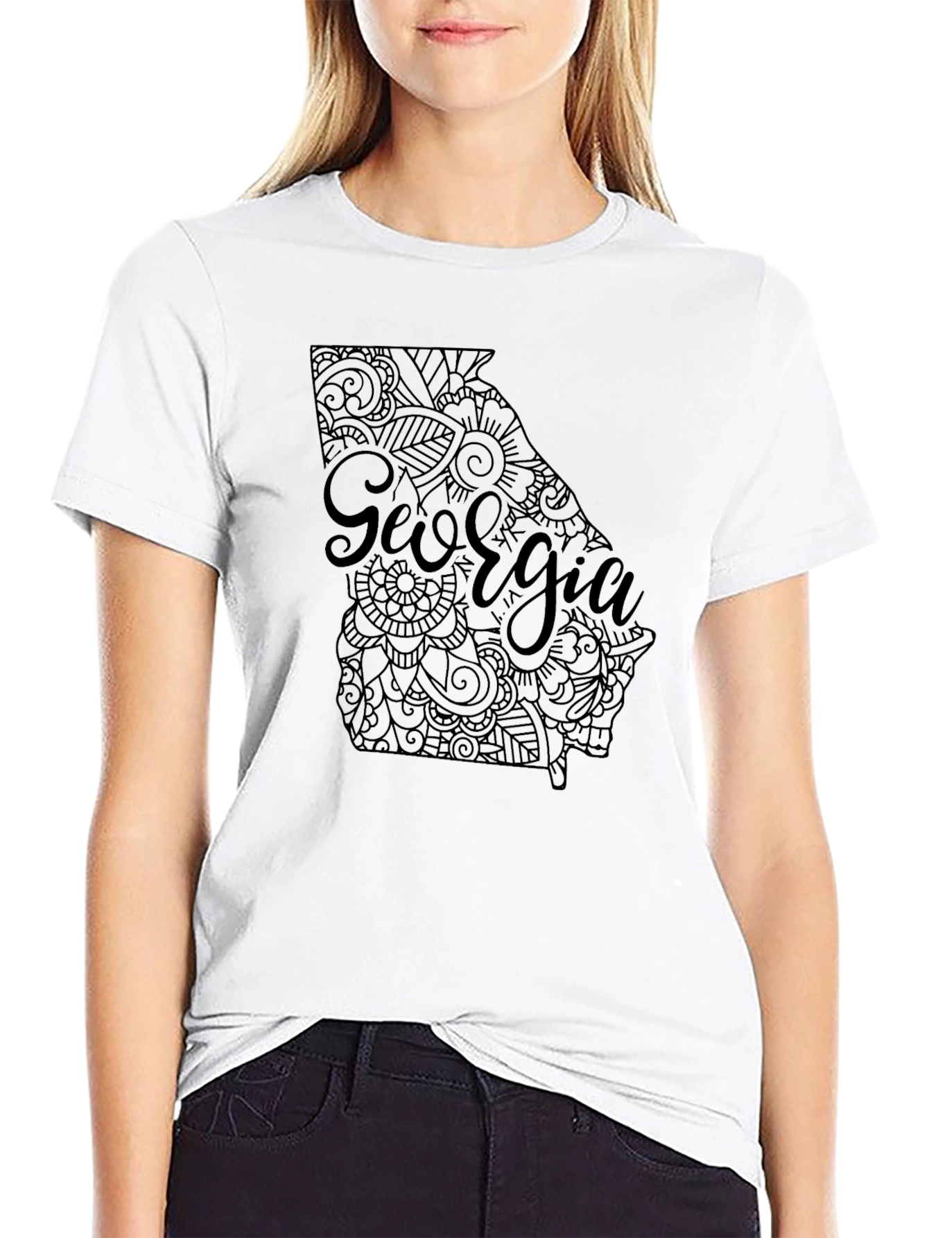 Georgia State Map Graphic T-Shirt - Black