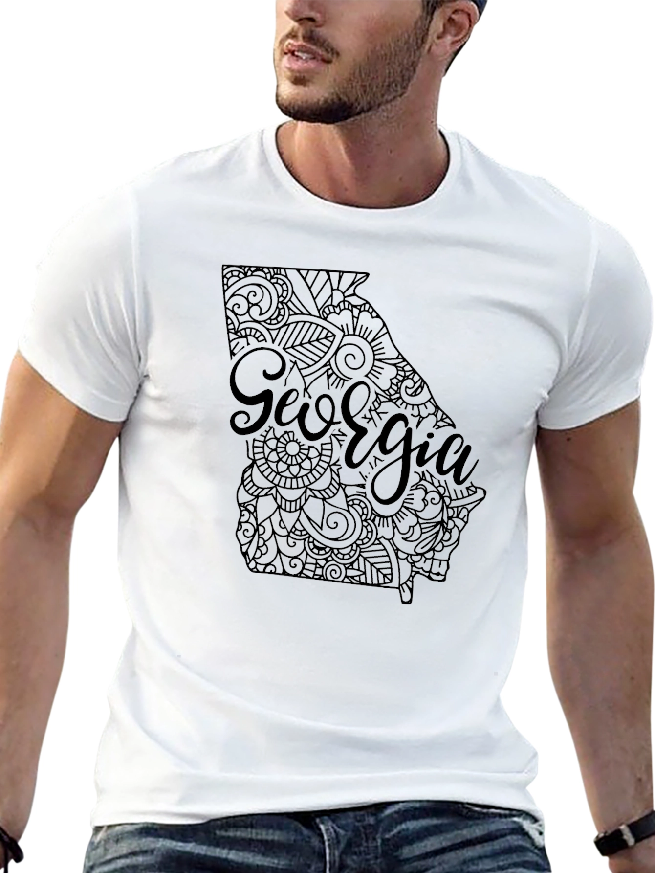 Georgia State Map Graphic T-Shirt - Black
