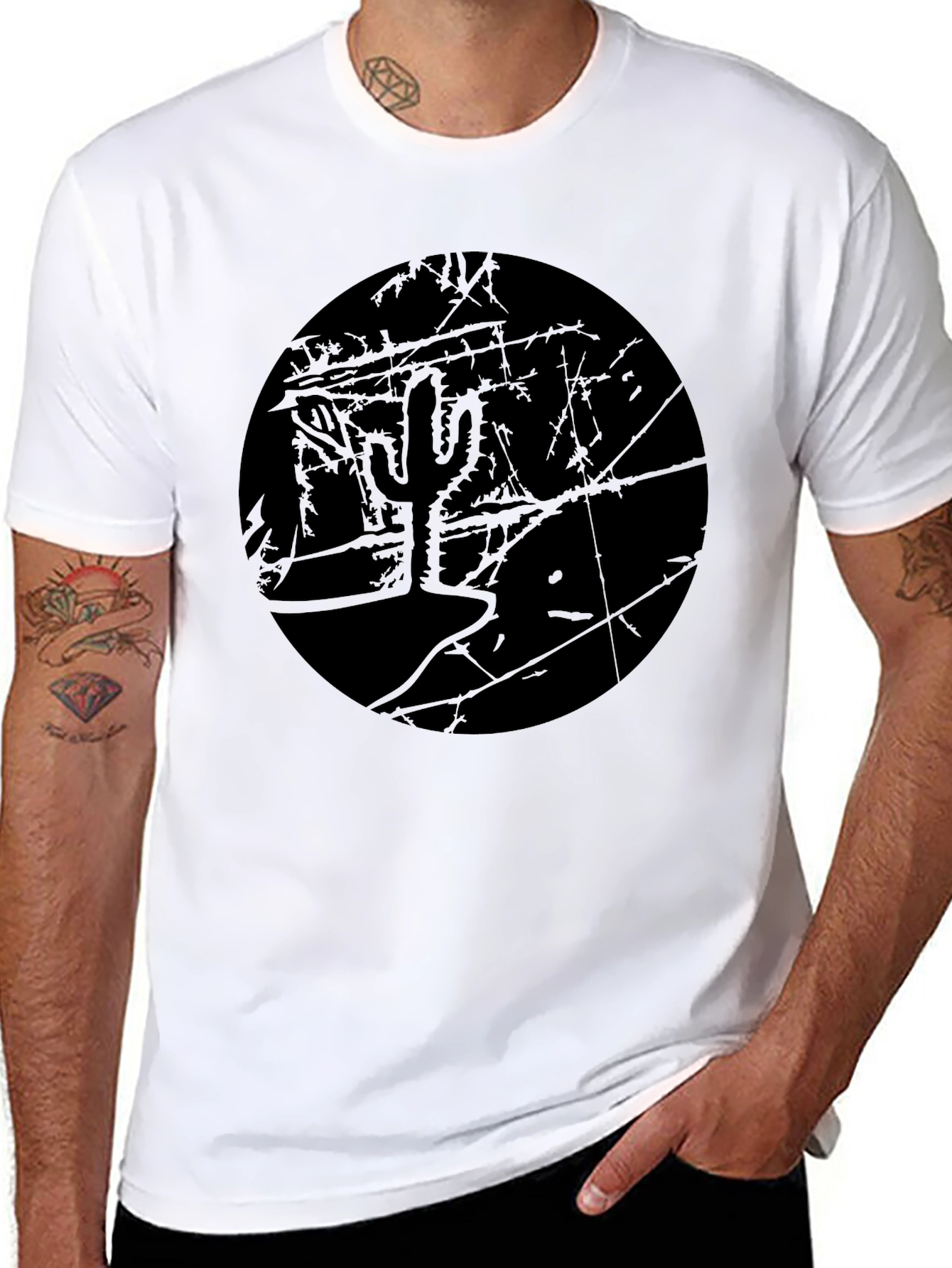 Monochrome Cactus Graphic T-Shirt