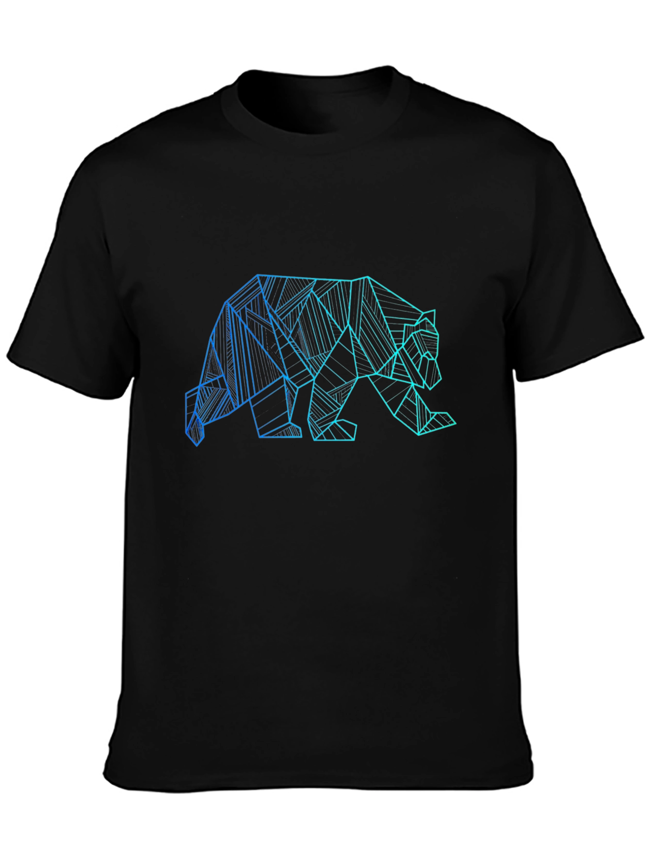 Geometric Bear Graphic Print Black T-Shirt