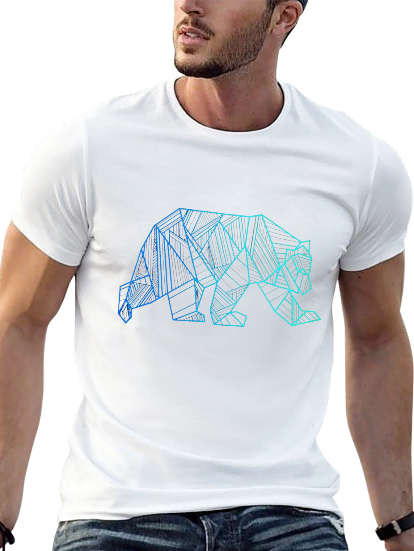 Geometric Bear Graphic Print Black T-Shirt