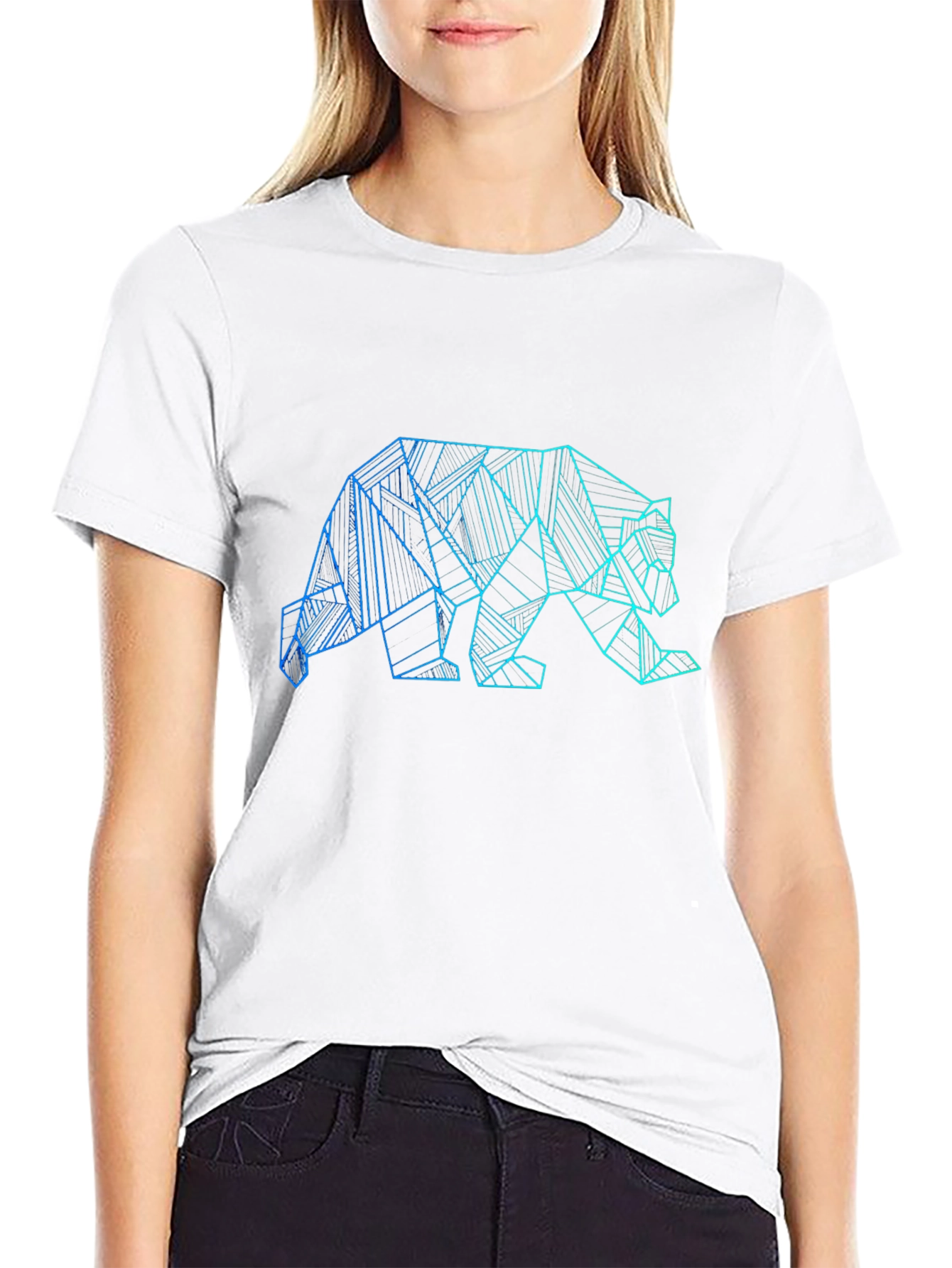 Geometric Bear Graphic Print Black T-Shirt