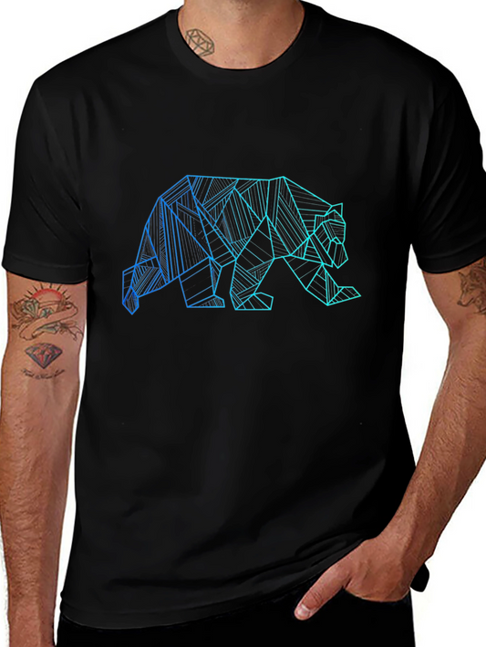 Geometric Bear Graphic Print Black T-Shirt