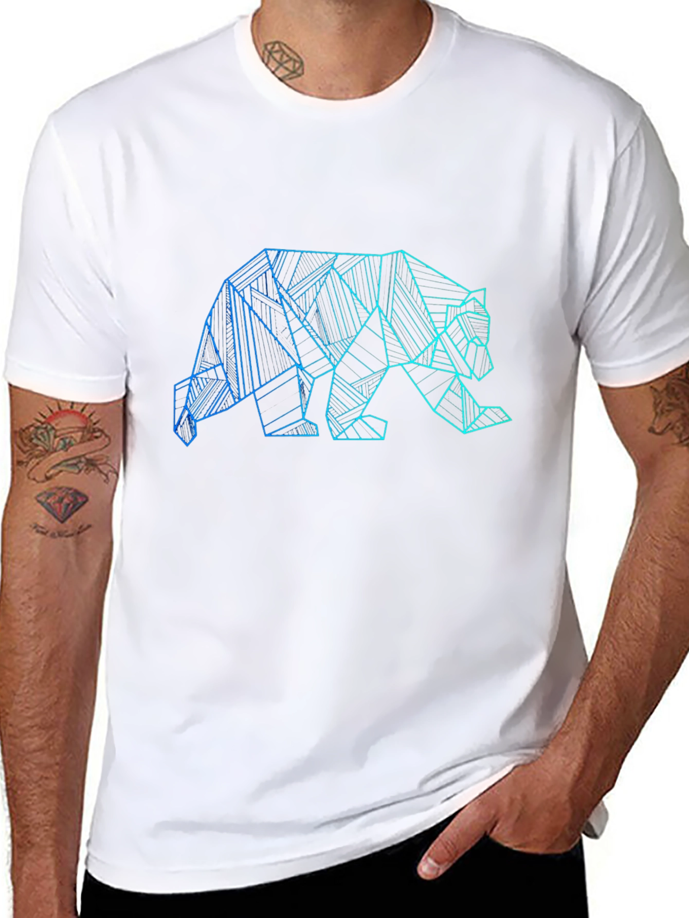 Geometric Bear Graphic Print Black T-Shirt