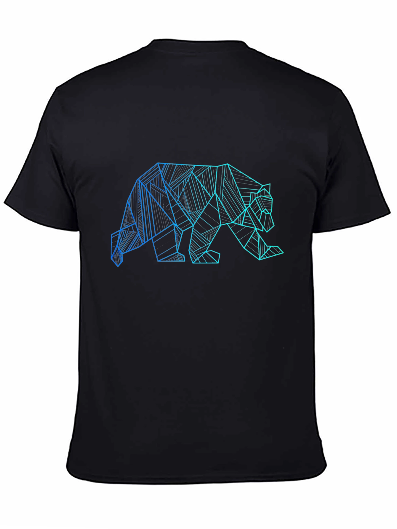 Geometric Bear Graphic Print Black T-Shirt
