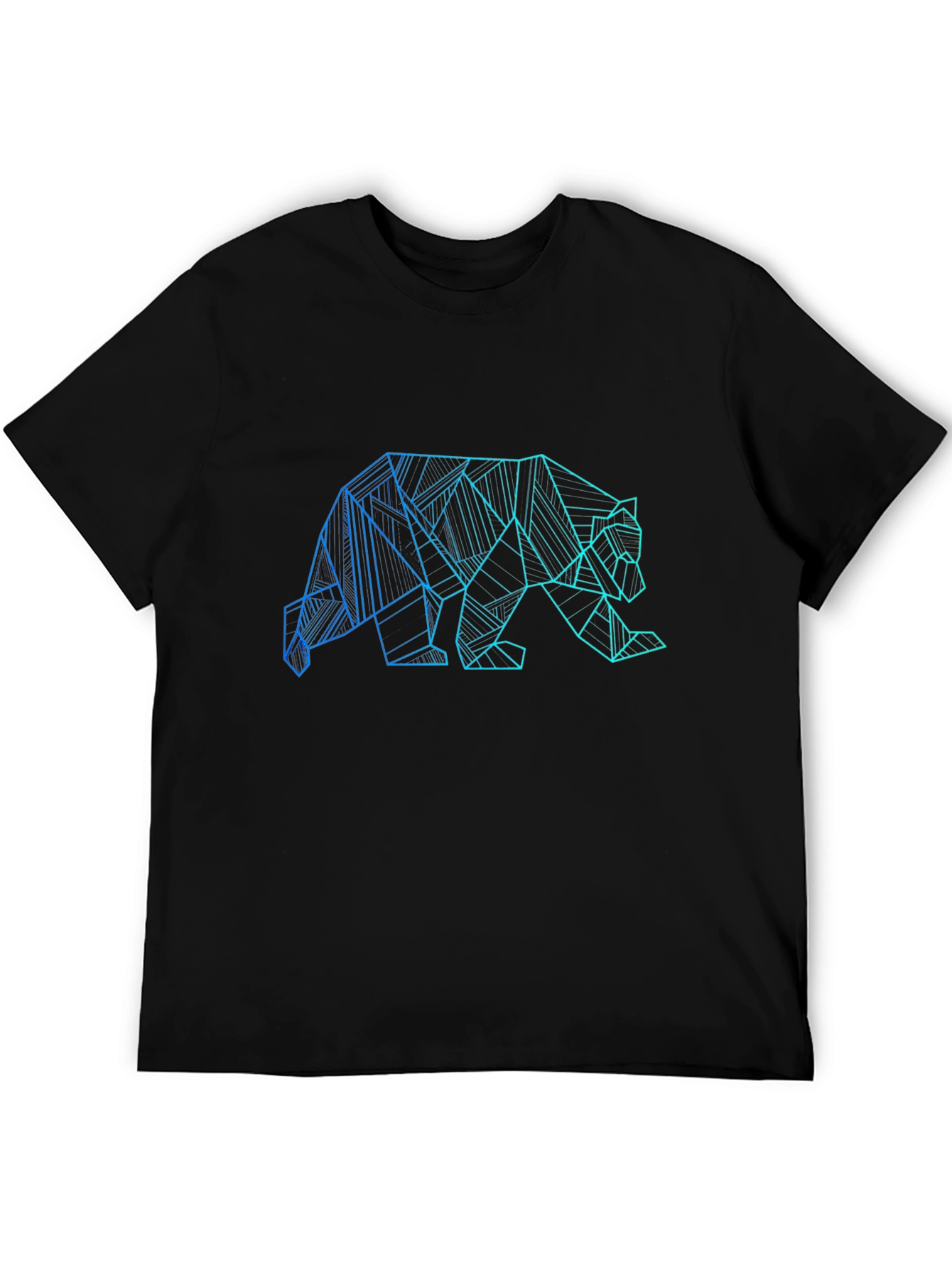 Geometric Bear Graphic Print Black T-Shirt