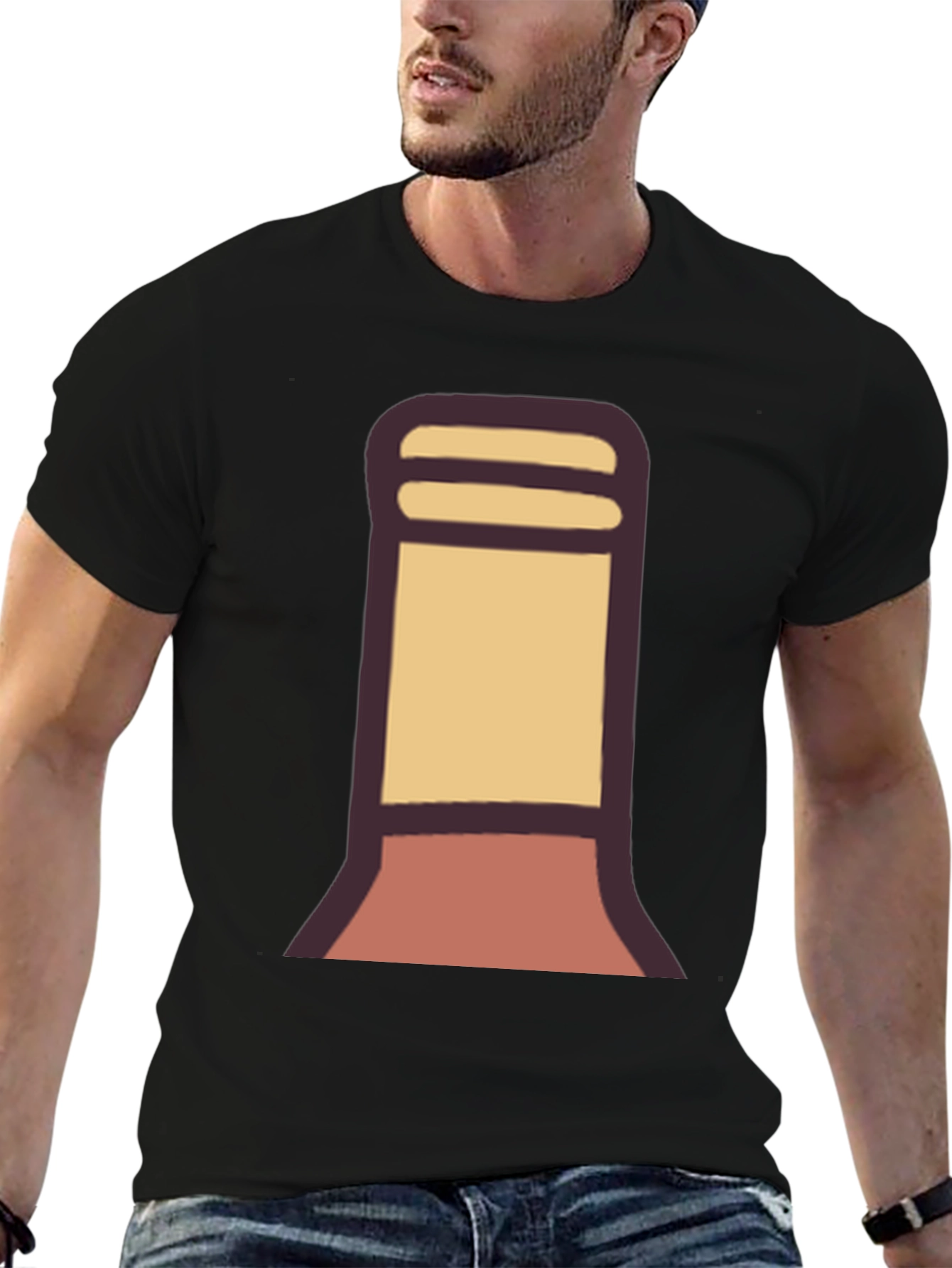 Stylized Bottle Graphic Tee - Black Cotton Blend