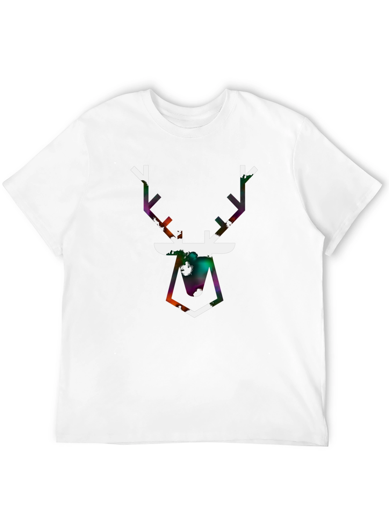 Geometric Deer Graphic Tee - Black Cotton Blend