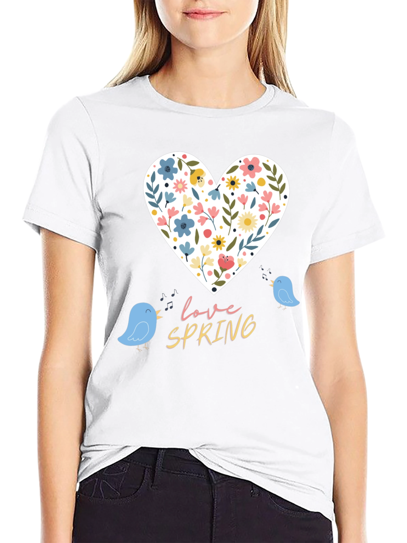 Love Spring T-Shirt - Floral Heart & Birds
