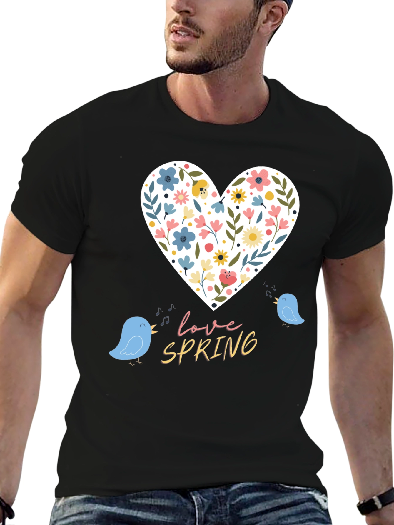 Love Spring T-Shirt - Floral Heart & Birds