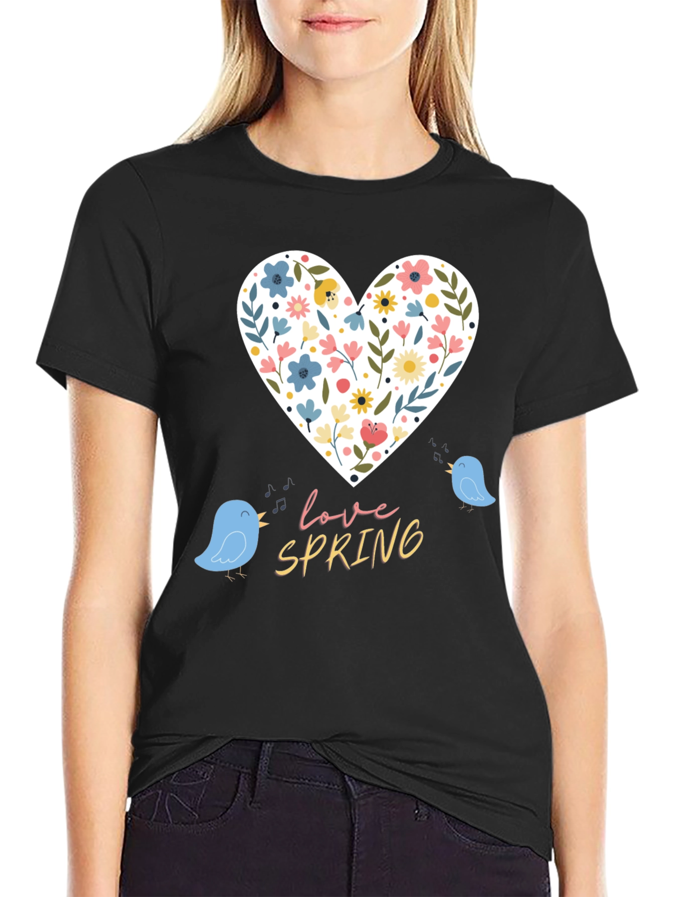 Love Spring T-Shirt - Floral Heart & Birds