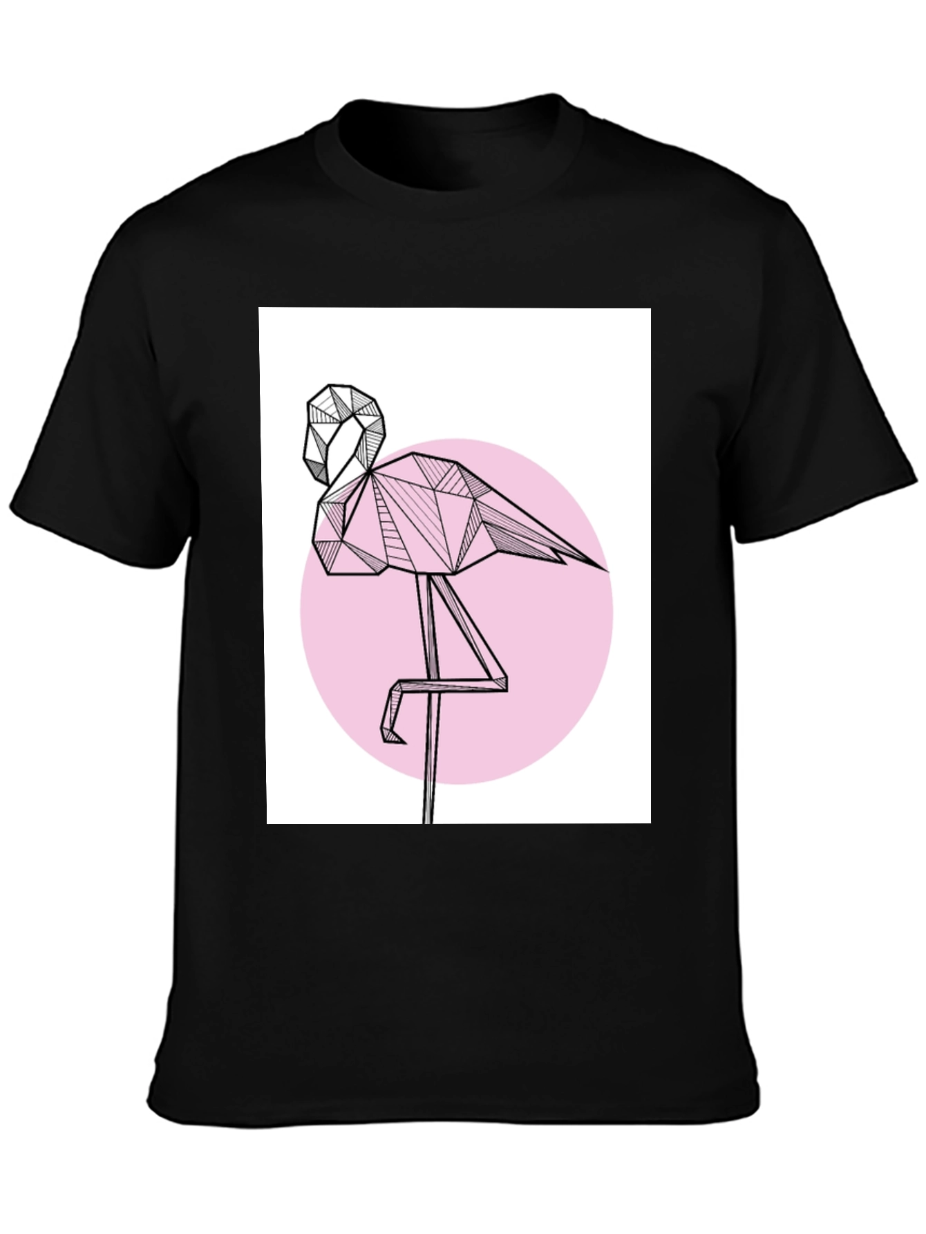 Geometric Flamingo Black T-Shirt