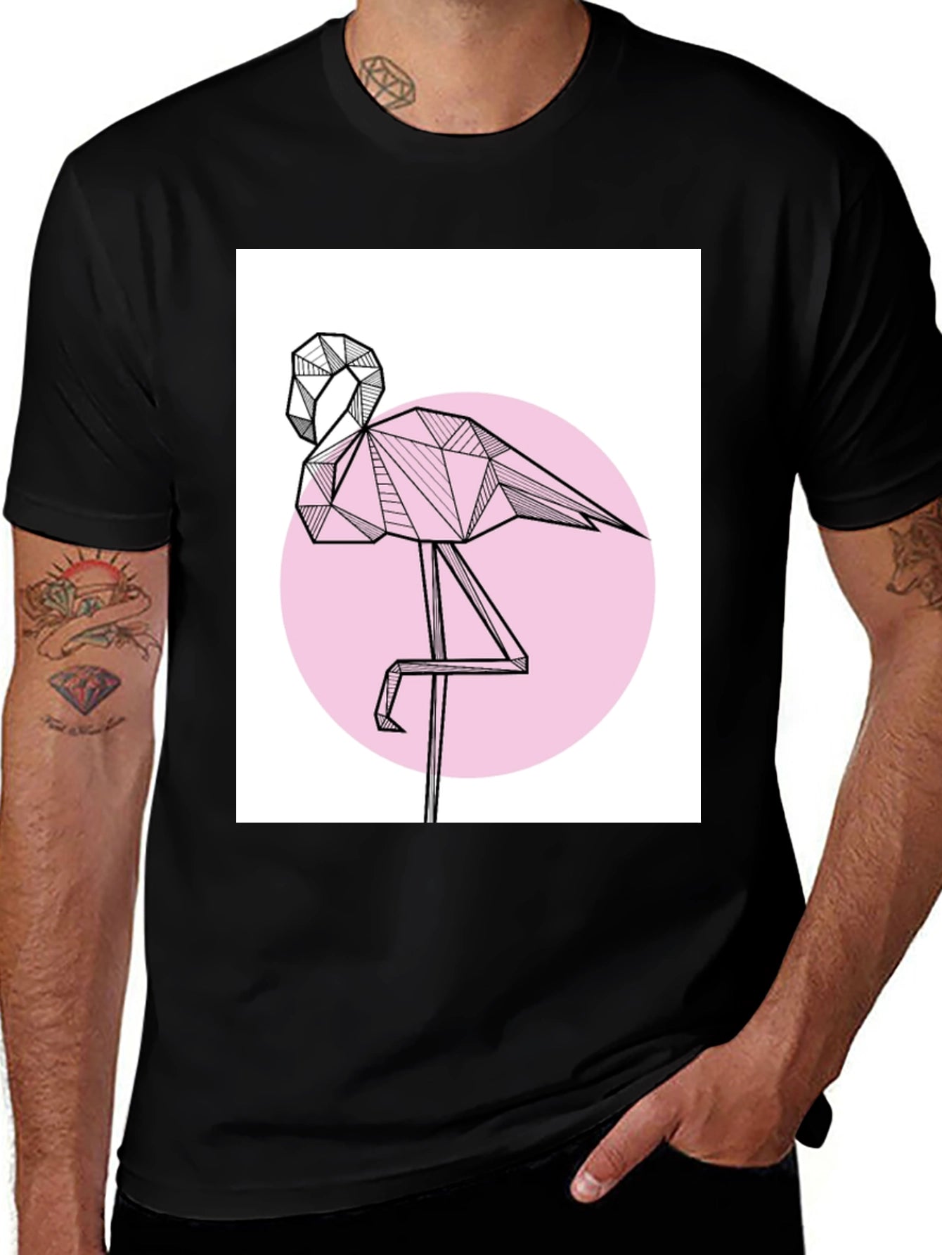 Geometric Flamingo Black T-Shirt
