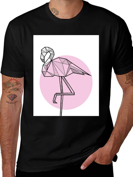 Geometric Flamingo Black T-Shirt