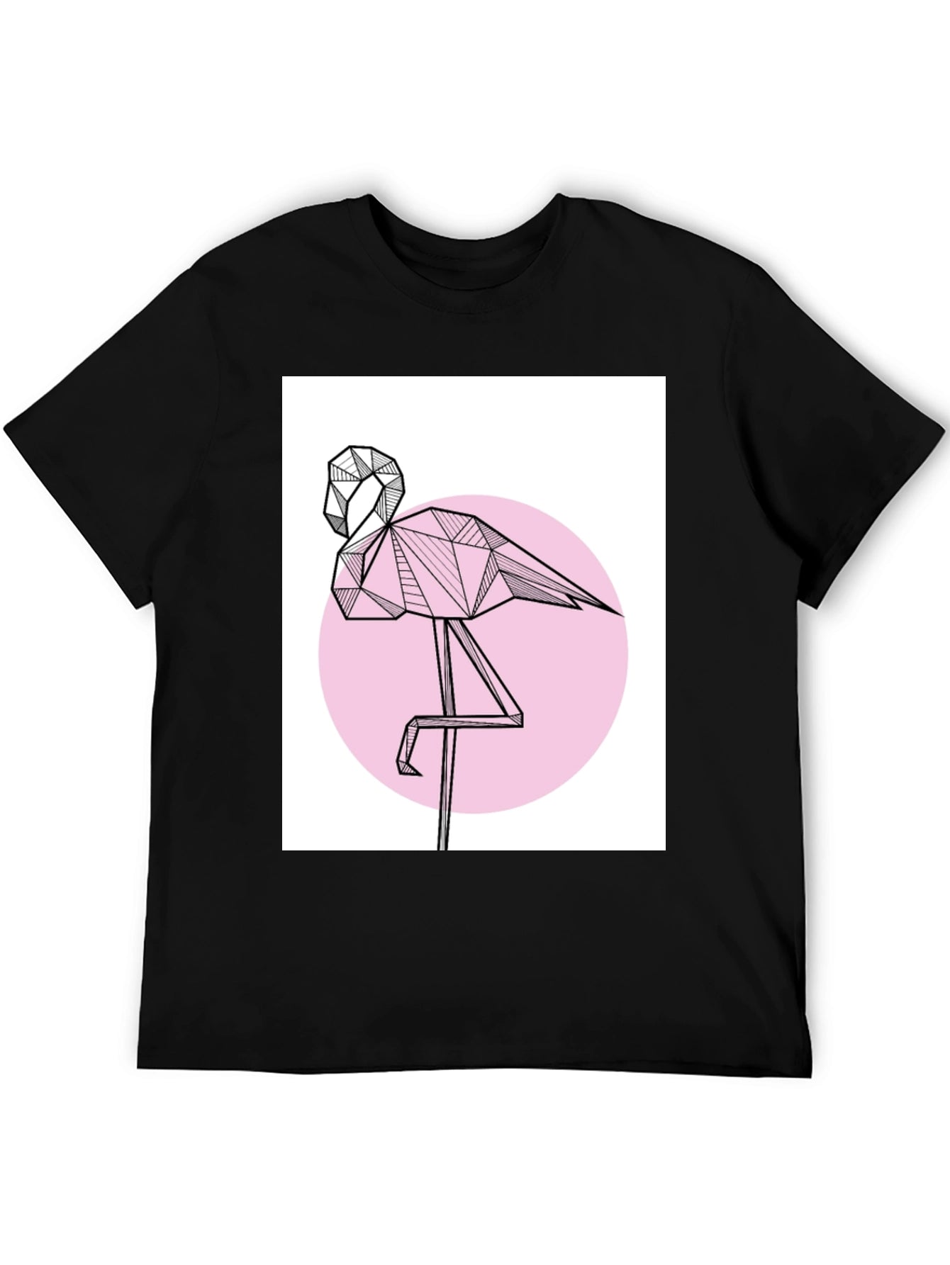 Geometric Flamingo Black T-Shirt