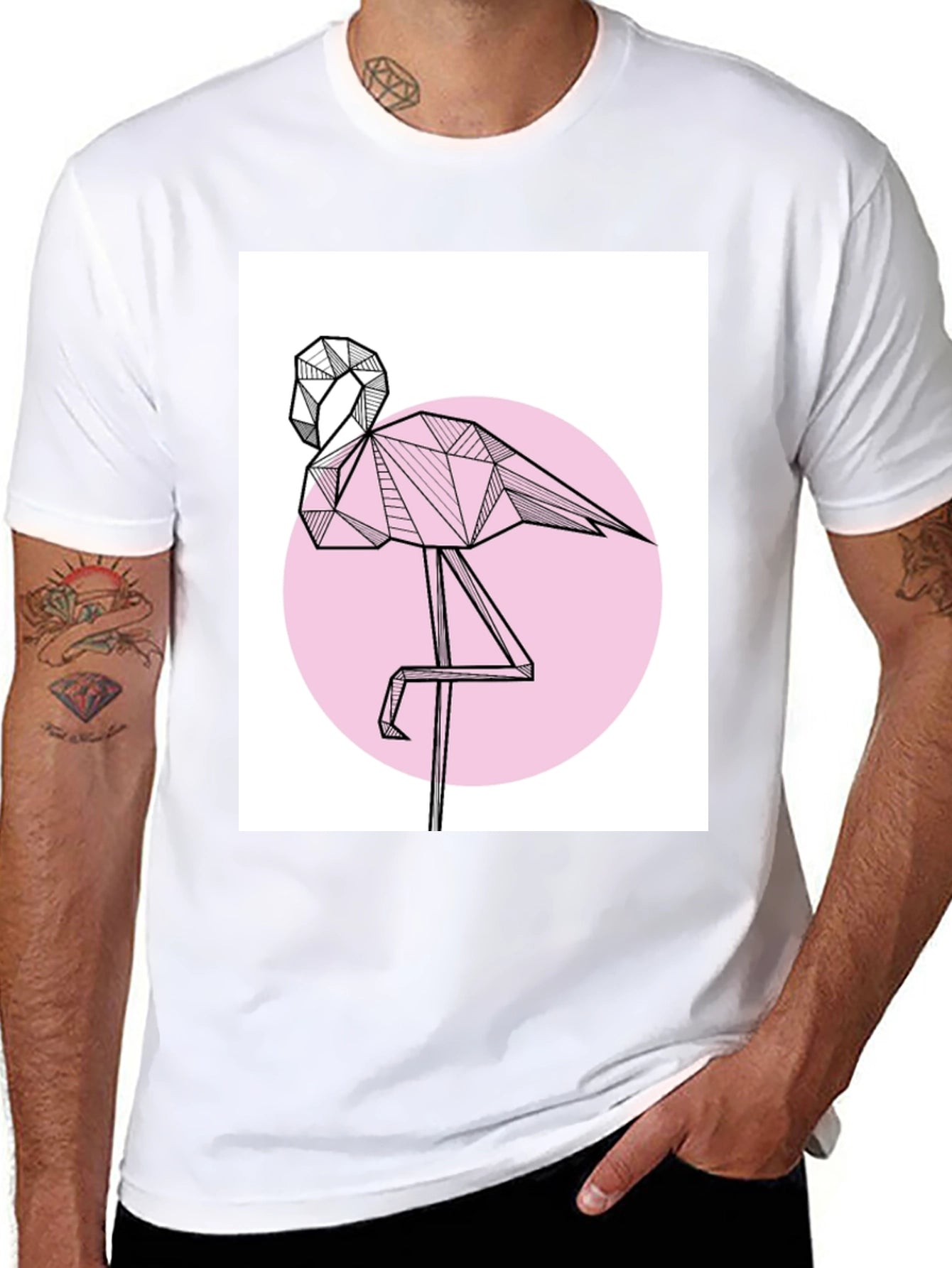 Geometric Flamingo Black T-Shirt