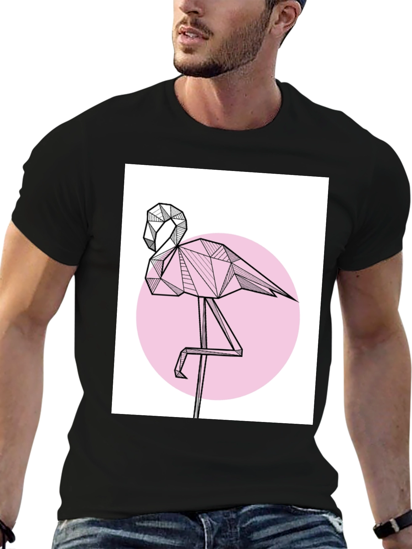 Geometric Flamingo Black T-Shirt