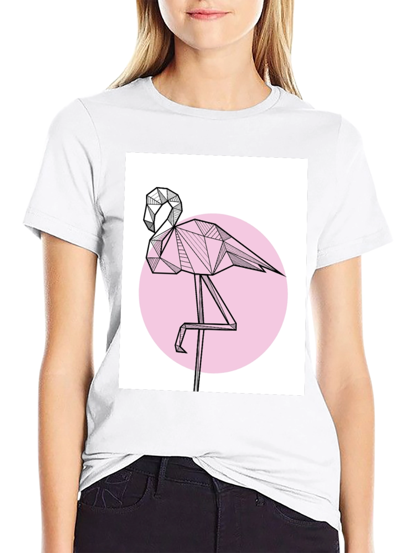 Geometric Flamingo Black T-Shirt