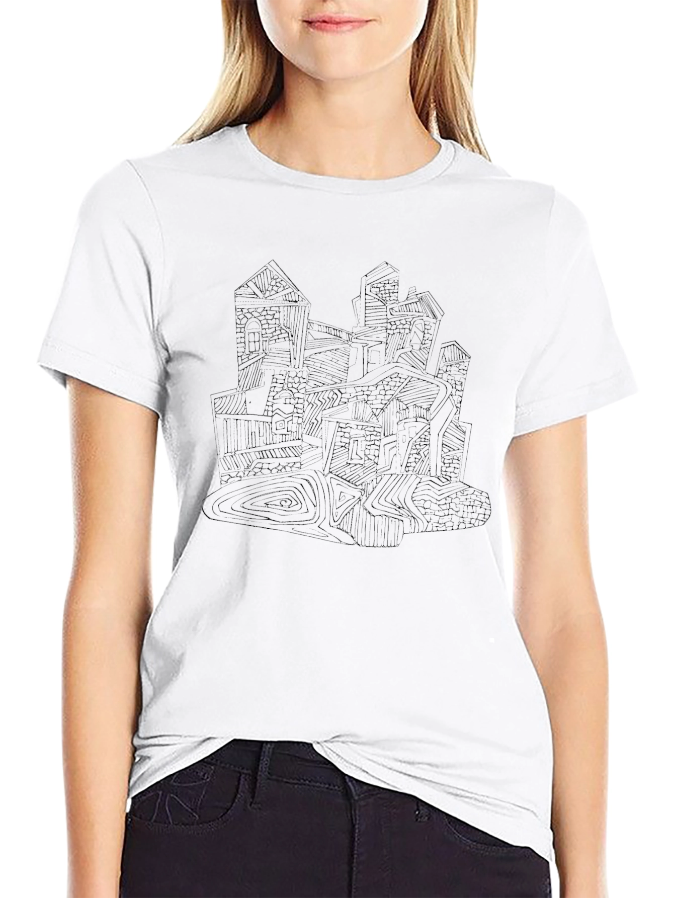 Abstract Cityscape Graphic Tee - Black Cotton