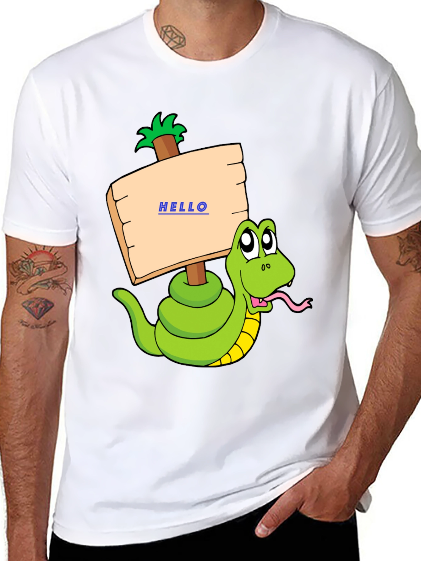 Funny Snake Graphic T-Shirt - Hello Sign